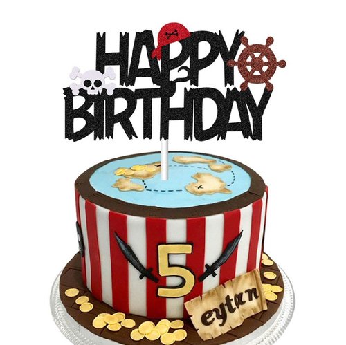 Taarttopper Piraat Happy Birthday – Zwart