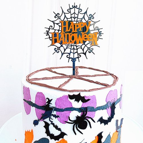 Halloween Taarttopper Happy Halloween Spinnenweb