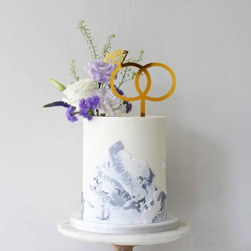 T-0568-Taart Decoratie - Bruidstaart - Topper - Bruiloft - Trouwringen - Goud