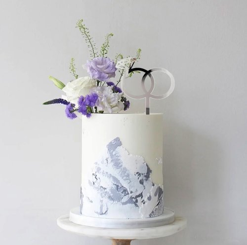 T-0569-Taart Decoratie - Bruidstaart - Topper - Bruiloft - Trouwringen - Zilver