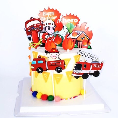 T-0578-Taart Decoratie - Brandweer - Taarttopper - Set - Verjaardag - Brandweerman - Happy Birthday