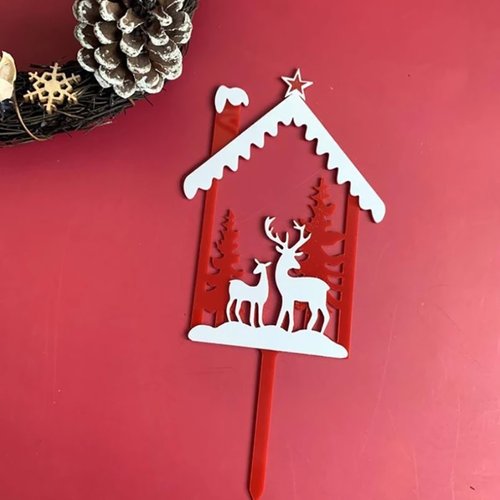 T-0581-Kerststal Taarttopper Rood Rendier Sneeuw
