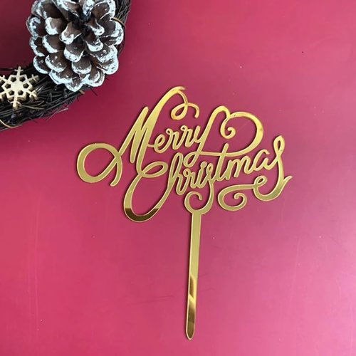Taarttopper Merry Christmas Sierlijk – Goud Acryl