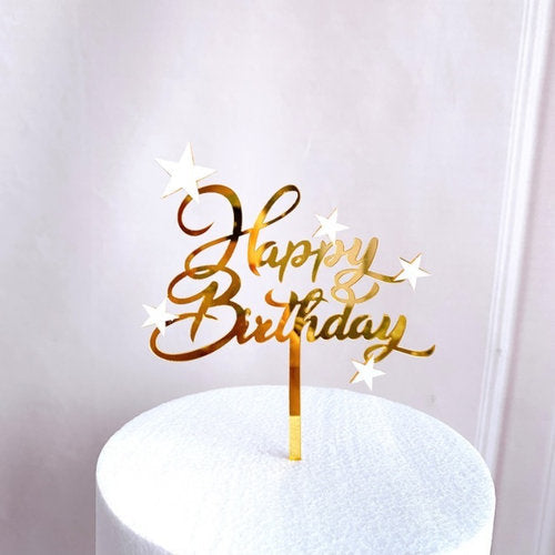 Taarttopper Happy Birthday Sterren – Goud & Wit