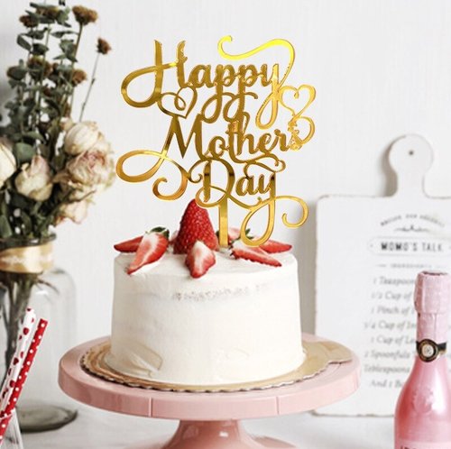 Taarttopper Happy Mother's Day – Goud Acryl
