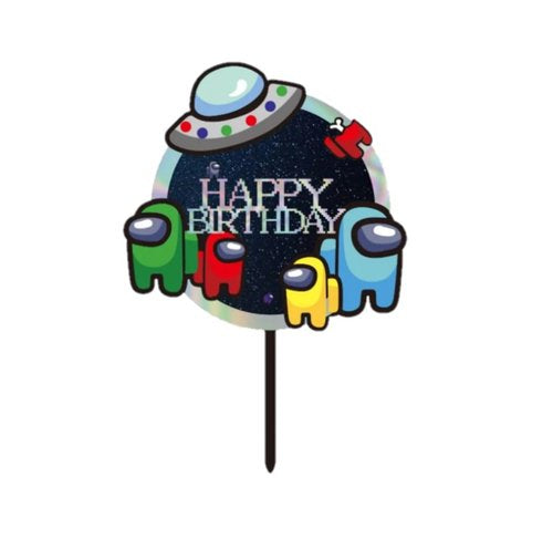 T-0603-Taart Decoratie - Among Us - Taarttopper - Acryl - Game - Verjaardag - Ufo