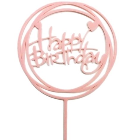 Taarttopper Happy Birthday Hartjes Cirkel – Roze