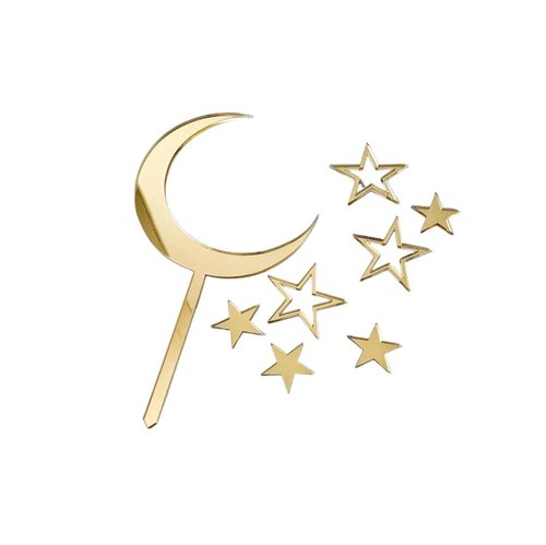 T-0612-Taart Decoratie Maan Sterren Taarttopper Set Acryl Goud
