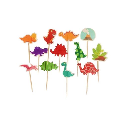 Dino Cupcake Toppers met Vulkaan – 12 stuks