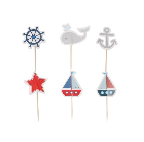 Cupcake Toppers Zeilboot & Walvis – 6 stuks
