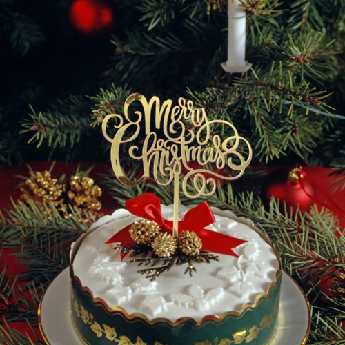Taarttopper Merry Christmas Krullen – Goud Acryl