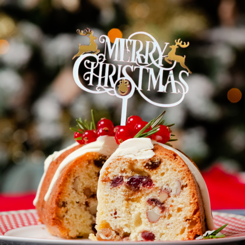 T-0653-Taart Decoratie Merry Christmas Taarttopper Rendier Wit Acryl