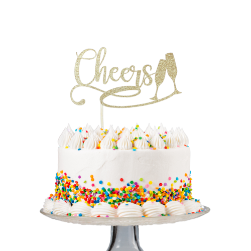 Taarttopper Cheers Champagne – Goud Glitter