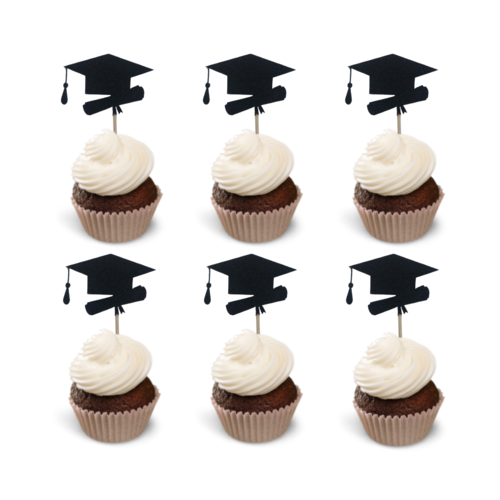 Cupcake Toppers Geslaagd – Zwart, 6 stuks