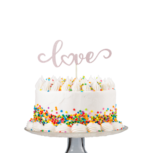 T-0662-Taart Decoratie - Love - Taarttopper - Liefde - Hartje - Rosé Goud - Valentijn