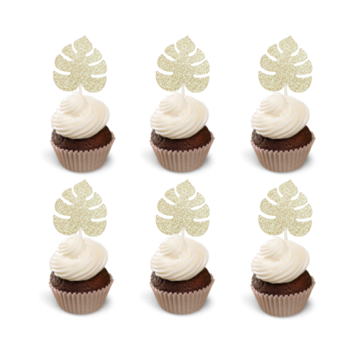 Cupcake Toppers Monstera Blad – Goud, 6 stuks