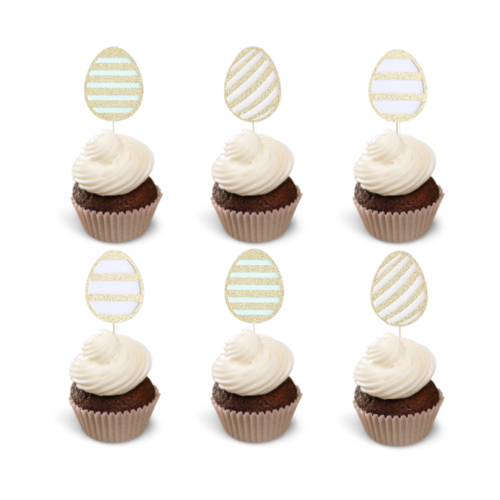 Cupcake Toppers Paaseieren – Pastel & Goud, 6 stuks