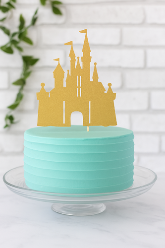 T-0668-Taart Decoratie - Kasteel - Taarttopper - Prins - Prinses - Goud - Glitter