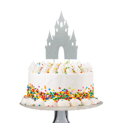 T-0669-Taart Decoratie - Kasteel - Taarttopper - Prins - Prinses - Zilver - Glitter