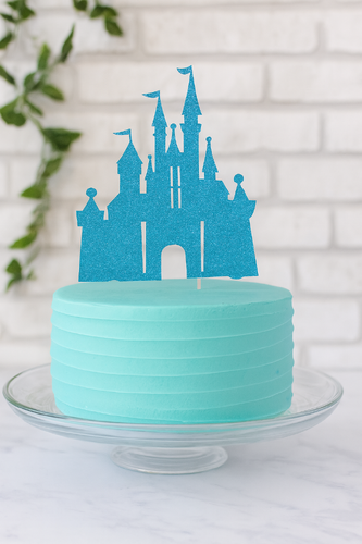 T-0670-Taart Decoratie - Kasteel - Taarttopper - Prins - Prinses - Turquoise - Glitter