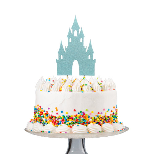 T-0671-Taart Decoratie - Kasteel - Taarttopper - Prins - Prinses - Aqua - Glitter