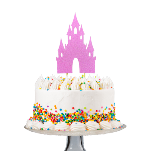 T-0672-Taart Decoratie - Kasteel - Taarttopper - Prins - Prinses - Roze - Glitter