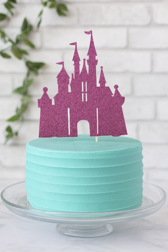 T-0673-Taart Decoratie - Kasteel - Taarttopper - Prins - Prinses - Paars - Glitter