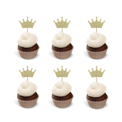 Cupcake Toppers Kroontje – Goud, 6 stuks