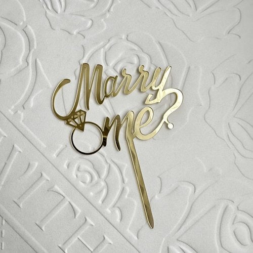Taarttopper Marry Me – Goud Acryl