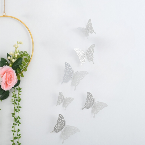 Taartdecoratie Vlinders – Zilver Metallic, 6 stuks
