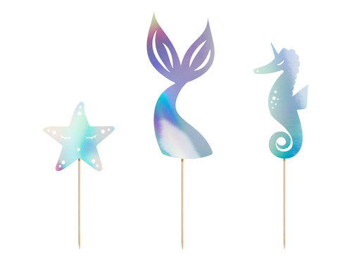 T-0699-PartyDeco Zeemeermin Taarttopper Set Iriserend