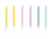 T-0700-PartyDeco Taartkaarsjes Twist Pastel 6 stuks