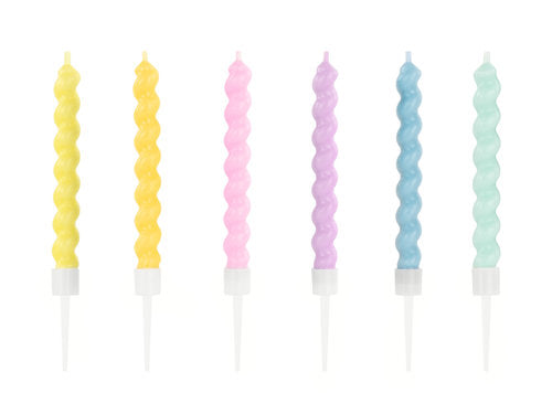 T-0700-PartyDeco Taartkaarsjes Twist Pastel 6 stuks