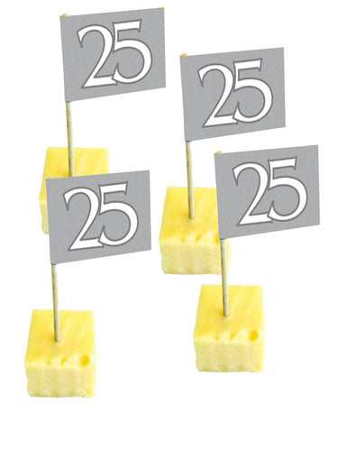 Cupcake Vlaggetjes 25 Jaar – Zilver, 50 stuks