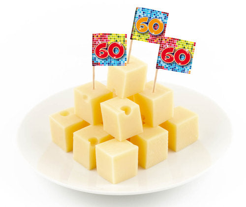 T-0716-Cupcake Decoratie Vlaggetjes 60 Multi Blokken 24 Stuks