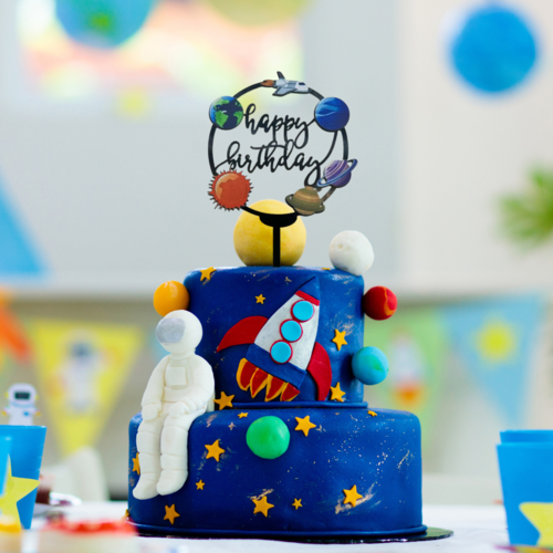 T-0719-Taart Decoratie Ruimte Taarttopper Verjaardag Planeet