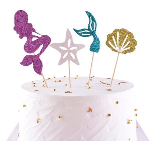 T-0721-Zeemeermin Taarttopper Set Zeester Schelp Glitters