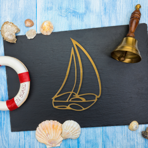 T-0724-Zeilboot Taarttopper Schip Acryl Goud