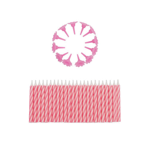 T-0728-Taartkaarsjes Roze Wit 24 stuks