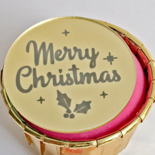 T-0730-Taart Decoratie Merry Christmas Cirkel Acryl Goud