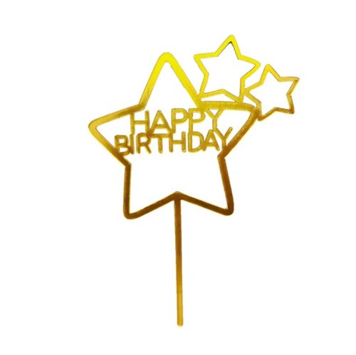 Taarttopper Happy Birthday Sterren – Goud Acryl