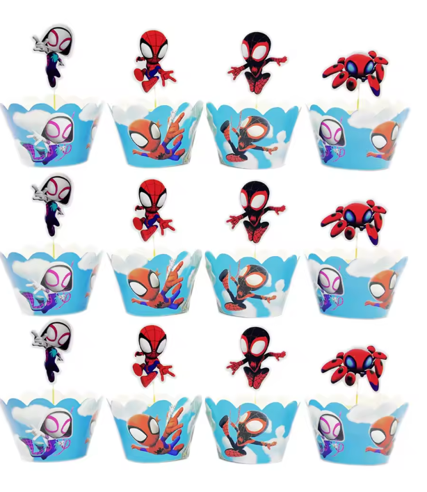 Spiderman Cupcake Decoratie & Wrappers – Set van 24 (T-0739)
