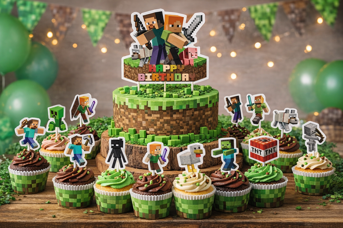 Minecraft Taarttopper & Cupcake Toppers – 16 stuks